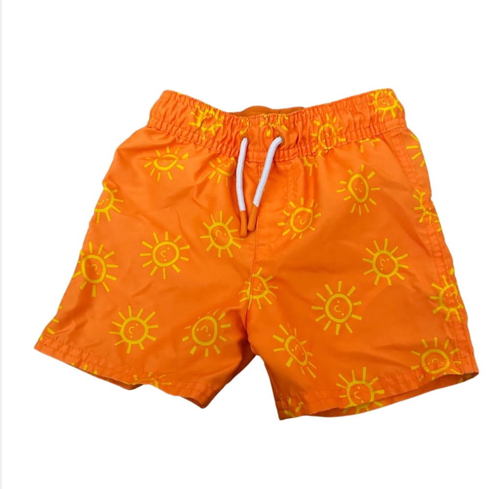 Cat & Jack Orange Smiley Face Swim Trunks